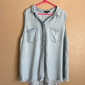 Derek Heart Women’s Sleeveless Button Down Collar Western Rodeo Raw Hem Top 3x